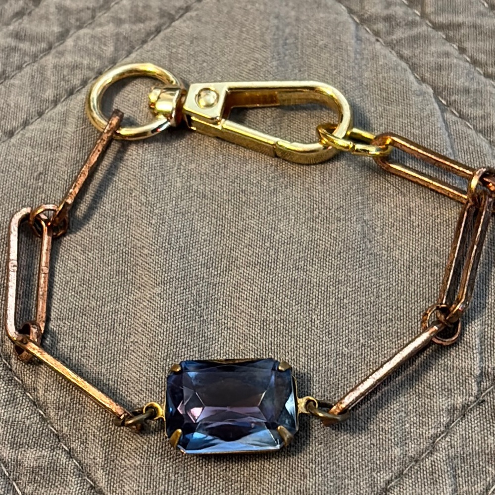 KB Gold and Purple Chain Bracelet mixed metallic statement blue/purple stone